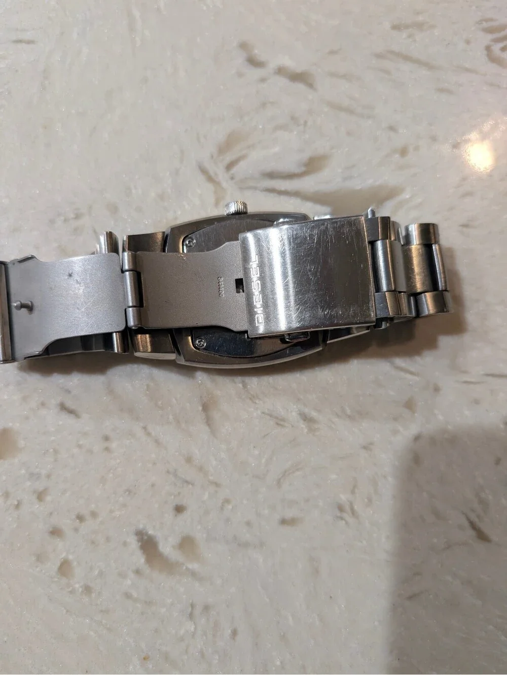 Diesel Men's Silver Stainless Steel Square Watch Day Date 10 BAR Cream Bezel